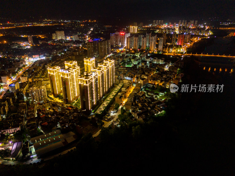 广西来宾城市夜景灯光航拍图