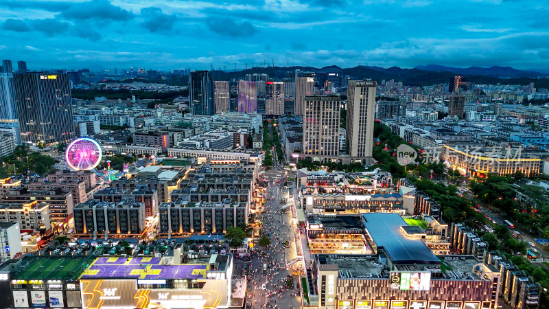 广东深圳城市夜幕降临夜景航拍