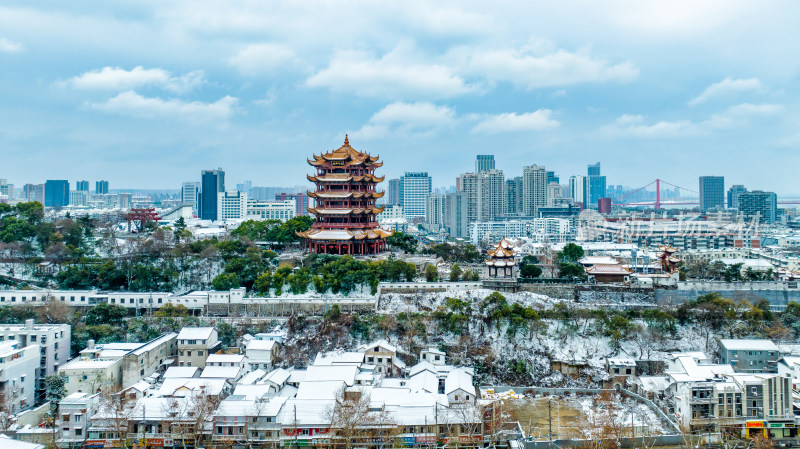 中国武汉城市名片地标建筑黄鹤楼及景区