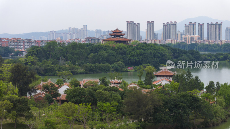 福建泉州西湖公园航拍