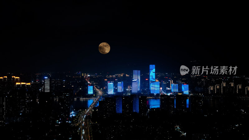 福州夜景照片航拍城市超级月亮福州中秋月亮