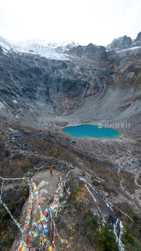 云南香格里拉雨崩村冰湖高空航拍