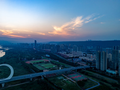 陕西宝鸡城市风光航拍图