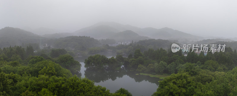 杭州西湖风光浴鹄湾景区云雾航拍