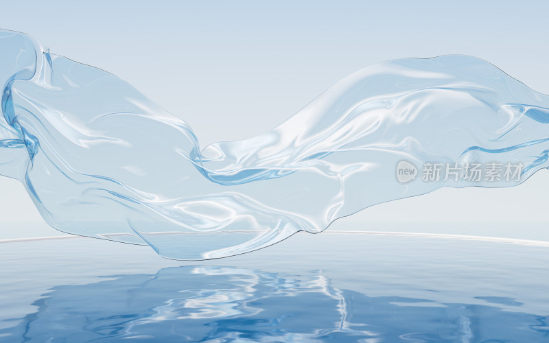 水面上飘动的透明布料3D渲染