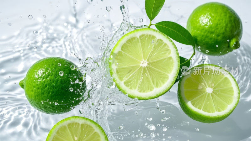青柠入水溅起水花画面