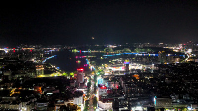 广东肇庆星湖夜景大景航拍图