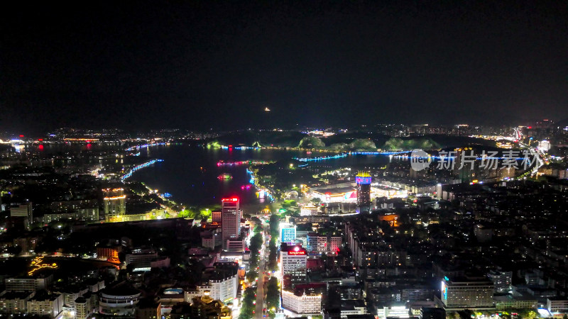 广东肇庆星湖夜景大景航拍图