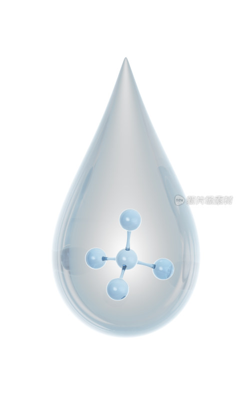 透明水滴内的分子3D渲染