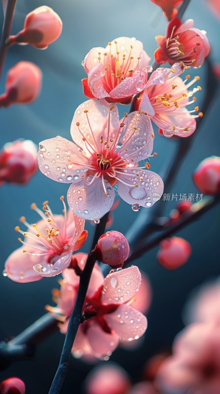 春日桃花盛开浪漫花朵清新花海背景