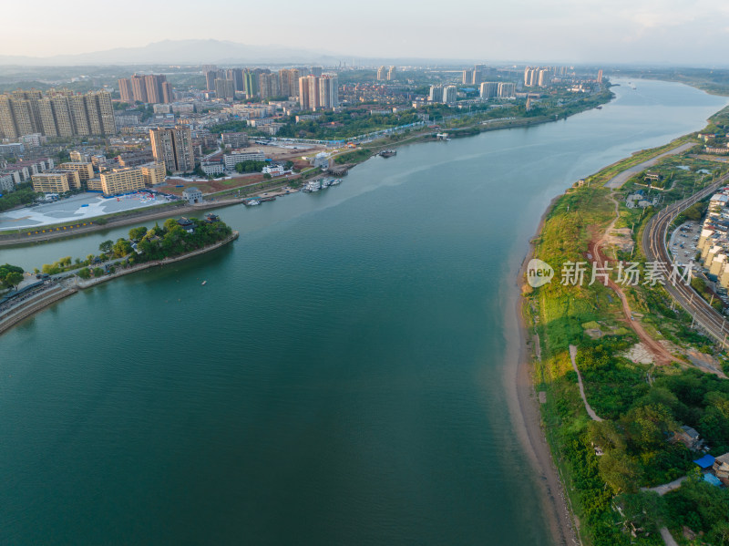 日落黄昏 航拍湖南衡阳 湘江蒸水 石鼓书院