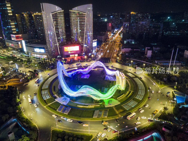 湖北武汉城市夜景航拍图