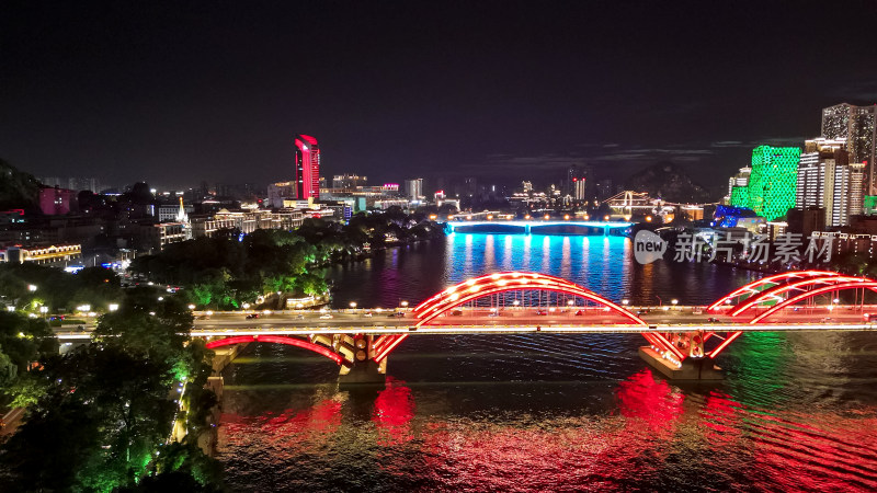 城市地标文惠桥夜景交通航拍图