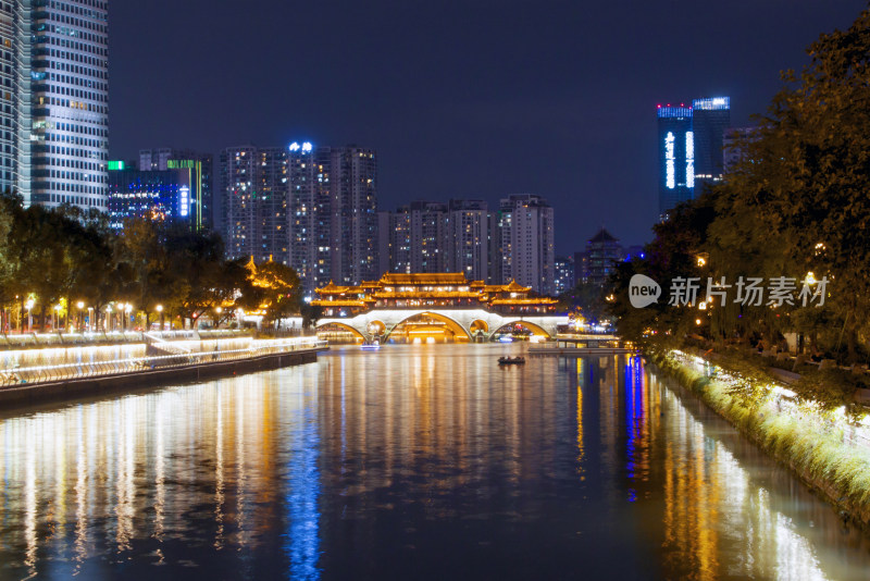 城市夜景建筑府河廊桥