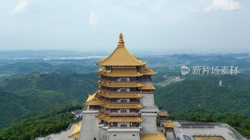 航拍湖北黄石东方山风景区东昌阁