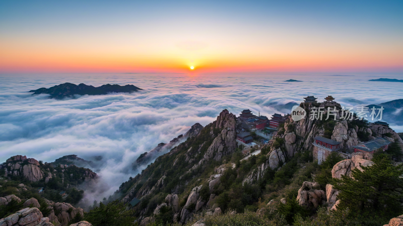 泰山云海日出景观特写