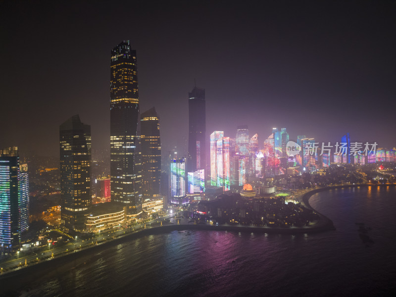 青岛五四广场海滨城市夜景高楼风光