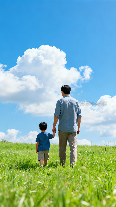 父亲与孩子草地漫步父爱如山父亲节