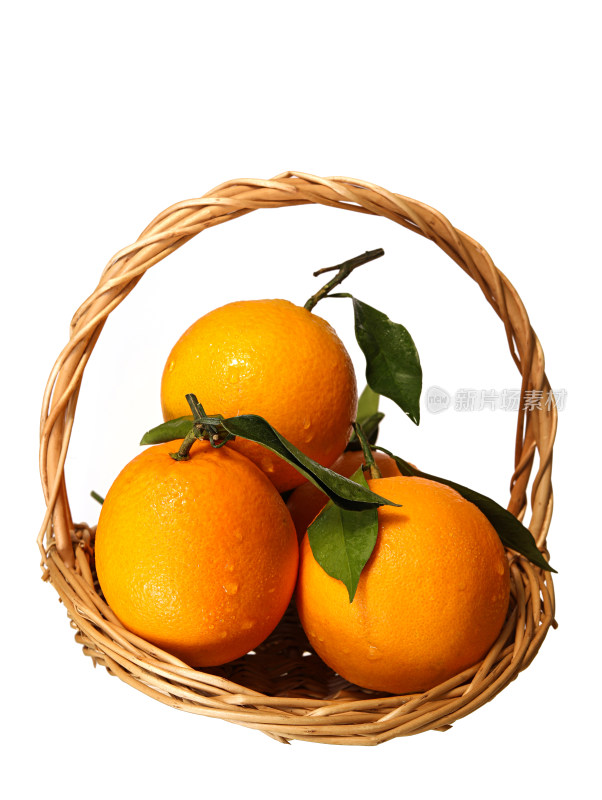 一篮子的新鲜水果赣南脐橙的白底图