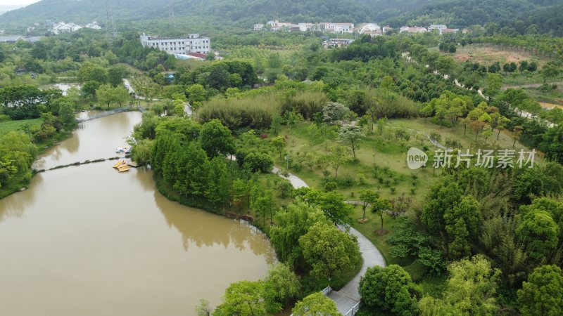 航拍九真桃源陶渊明文化主题景区