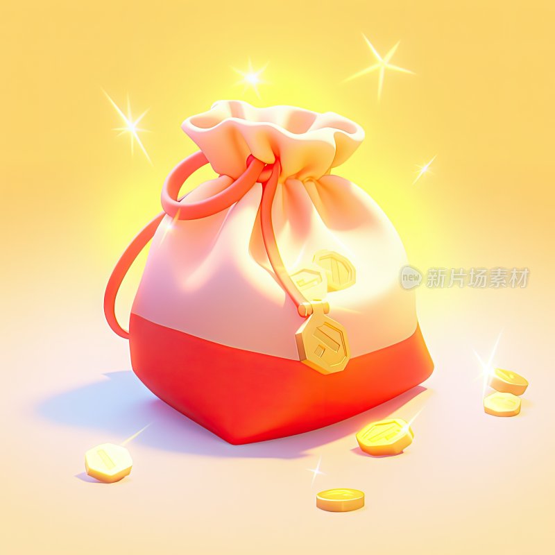 3D卡通元素新年喜庆吉祥的红黄配色钱包福袋
