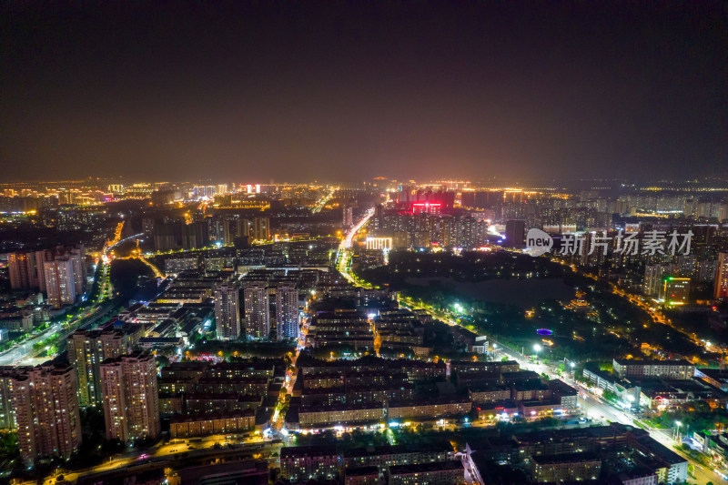 山东济宁城市大景夜景灯光航拍摄影图
