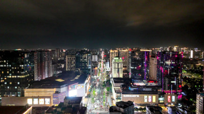 广东汕头龙湖区城市夜景灯光航拍