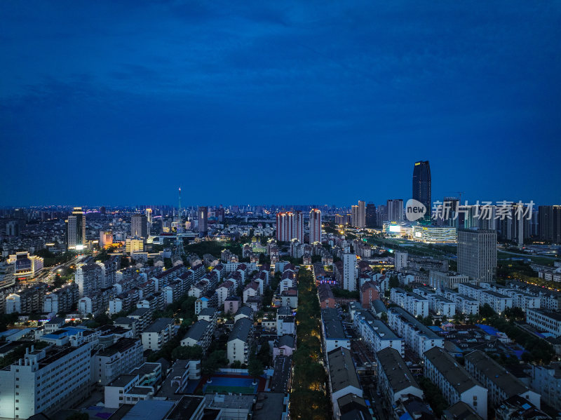 航拍昆山城市建筑风光夜景大景