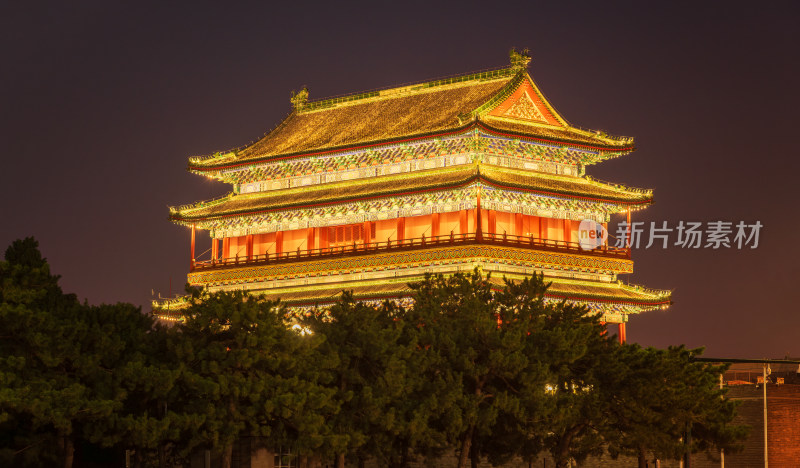 北京正阳门城楼夜景亮灯特写