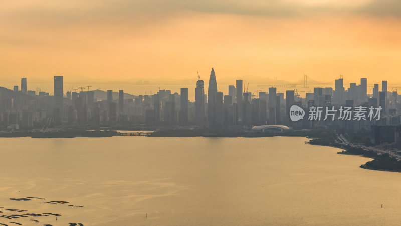 广东大湾区深圳前海湾涂滩日落城市夜景航拍