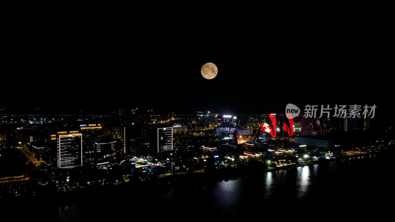 福州夜景照片航拍城市超级月亮福州中秋月亮