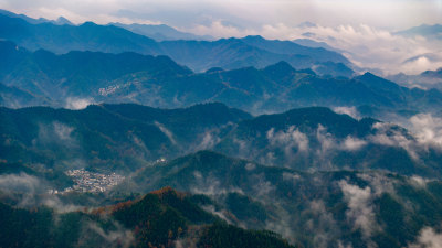 安徽徽州皖南群山云海河流仙境云端村落