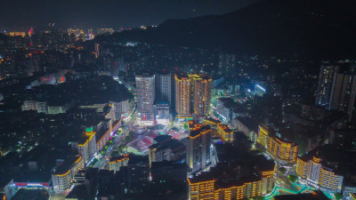 四川达州中心广场达州市购物广场夜景航拍