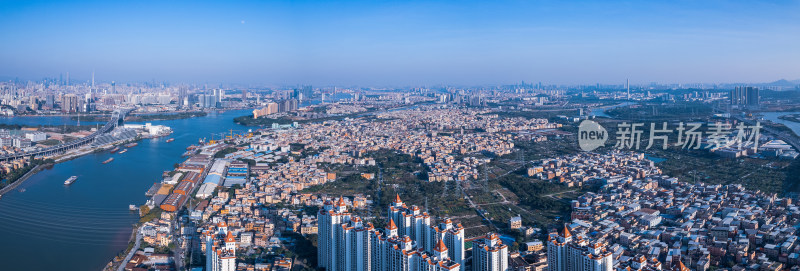 广州珠江岸城市高楼建筑群航拍全景长图