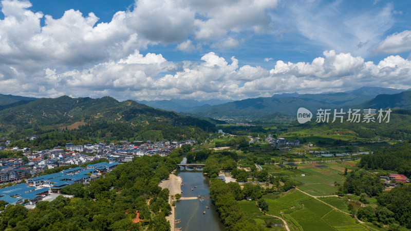 航拍武夷山绿色农田与茶园