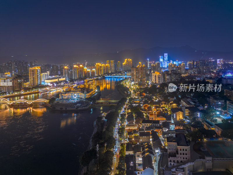 航拍福州中洲岛夜景