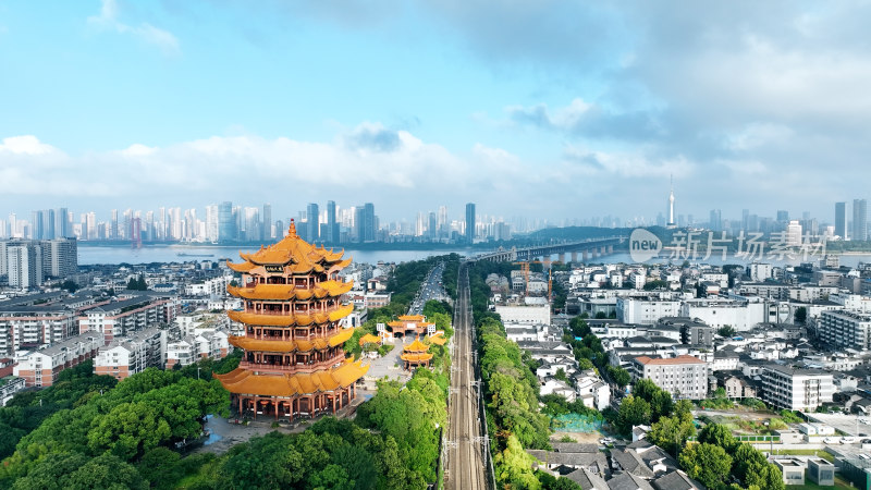 武汉市风光航拍城市建筑长江两岸黄鹤楼风景