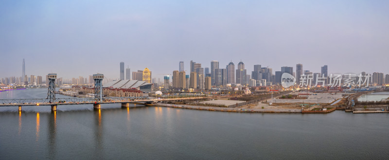 天津海河响螺湾海门大桥城市风光夜景航拍