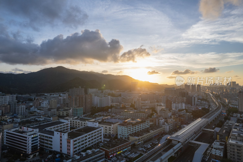 深圳市阳台山日落航拍图