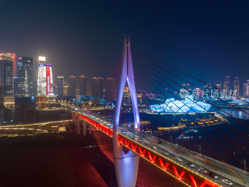 航拍重庆长江大桥夜景
