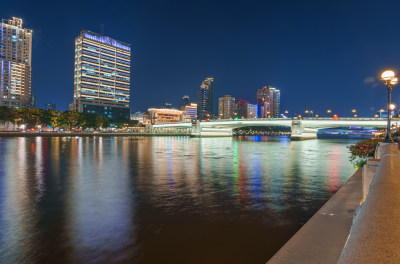 广州珠江岸城市高楼建筑夜景灯光