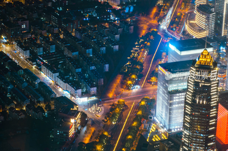 .上海浦东新区，俯视城市夜景