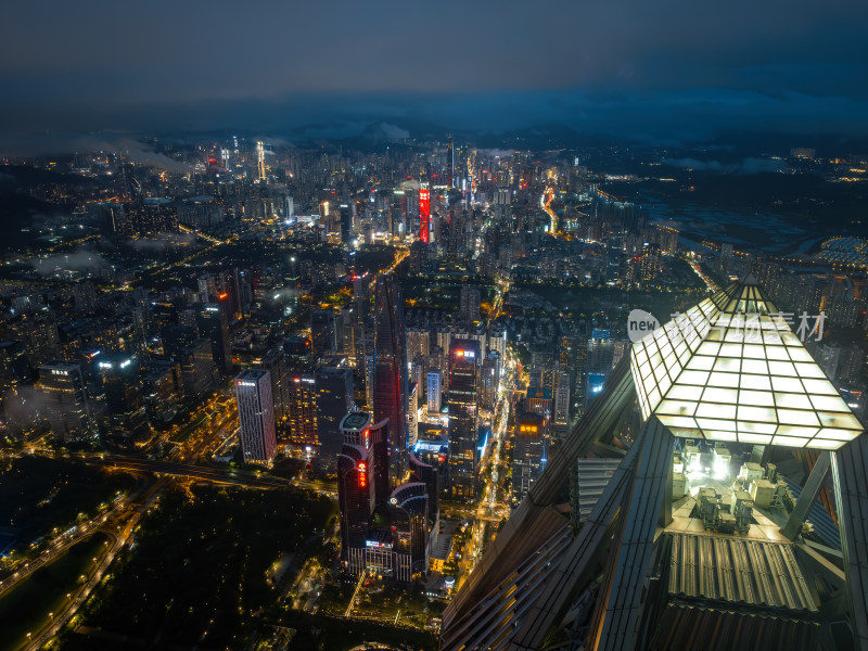 深圳福田CBD大湾区平安大厦夜景蓝调航拍