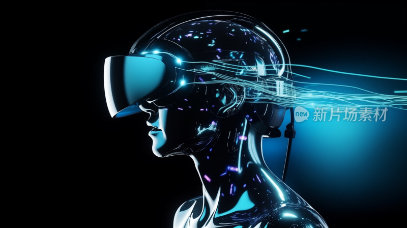 戴VR眼镜的人工智能机械人