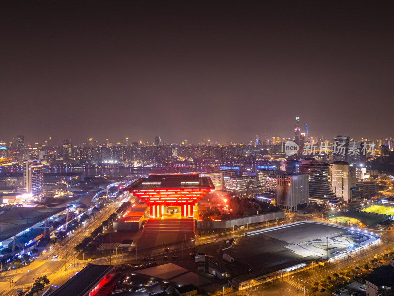 航拍上海世博园金融区夜景