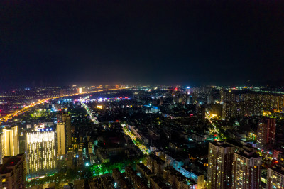 河南平顶山城市夜景灯光航拍图