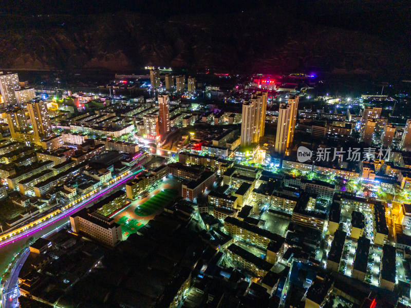 定西城市夜景灯光航拍图