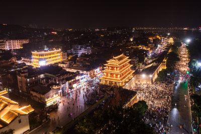 潮州广济楼航拍夜景