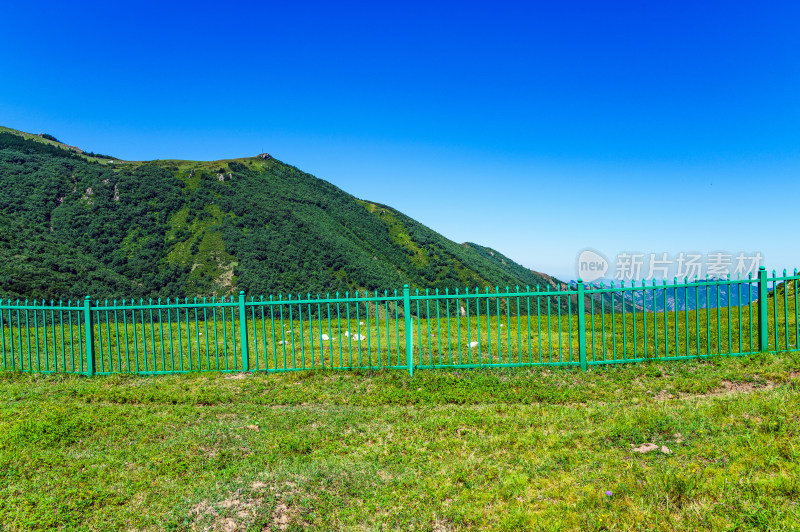 夏季蓝天白云绿色高山草甸群山大气风光