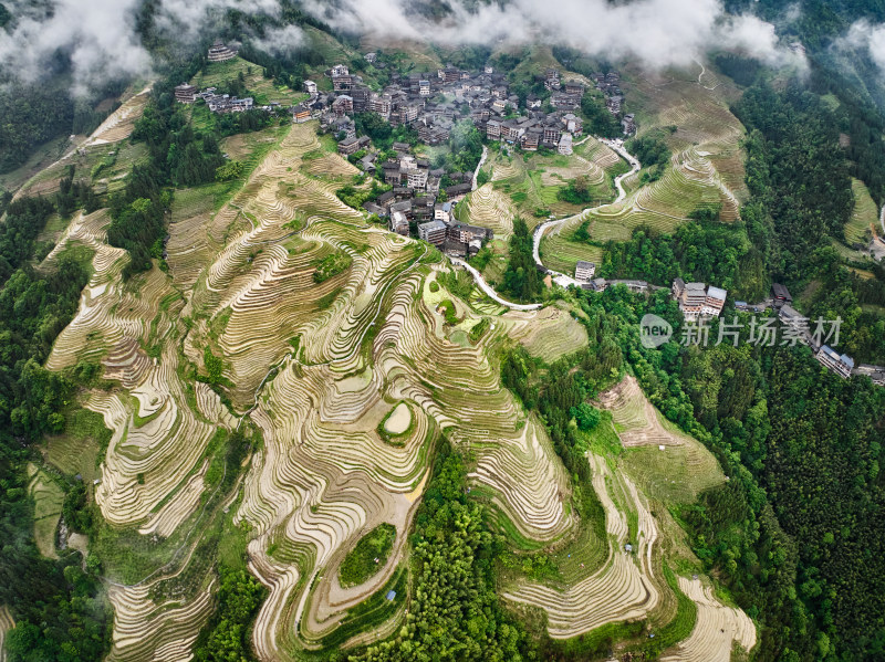 航拍千层梯田